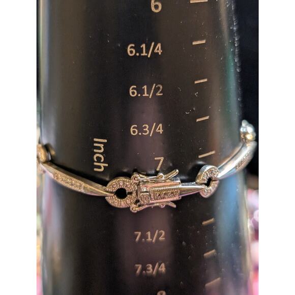 Silver Tone Circle Bar RL Tennis Bracelet - Picture 5 of 7